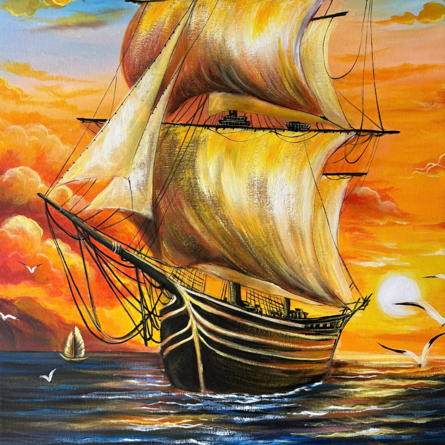 Nét vẽ tranh sơn dầu hành trình hoàng hôn