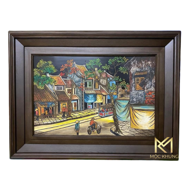 Khung tranh sơn dầu - Phố xưa nắng vàng