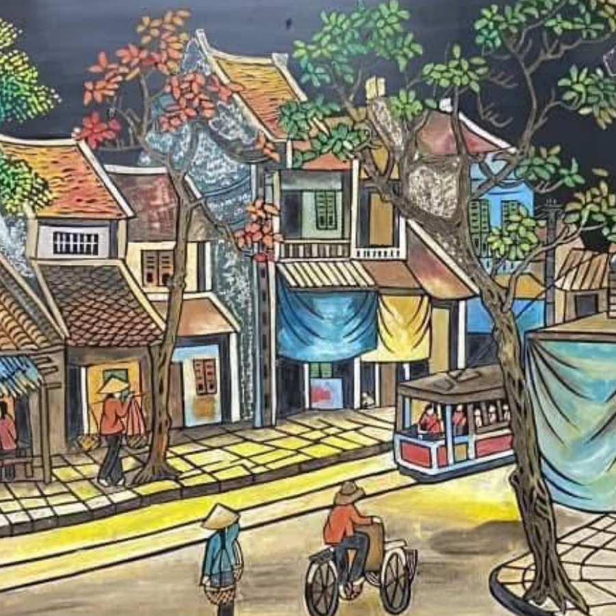 Khung nét tranh sơn dầu - phố xưa vàng nắng