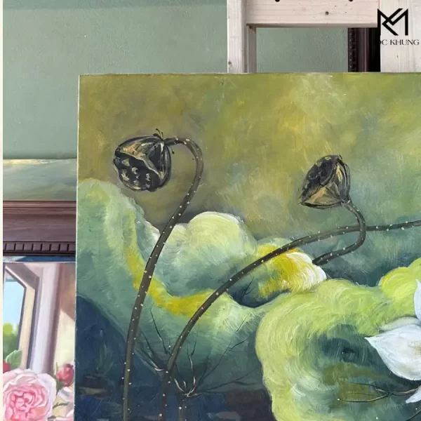 Sớm Mai Hồ Sen - Tranh sơn dầu vẽ tay