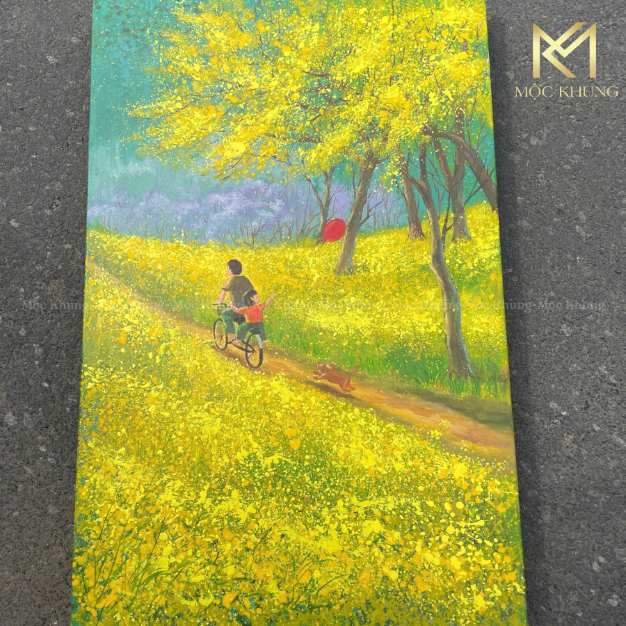 tranh sơn dầu hoa vàng trên cỏ xanh