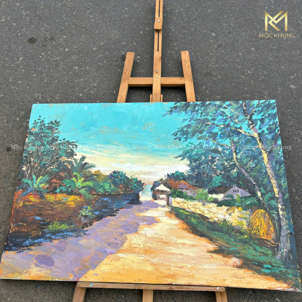 tranh sơn dầu con đường làng quê