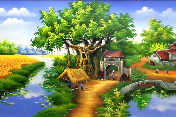 Tranh Sơn Dầu Phong Cảnh Làng Quê Việt Nam – Vẻ Đẹp Bình Yên Bất Tận Trong Mỗi Nét Cọ
