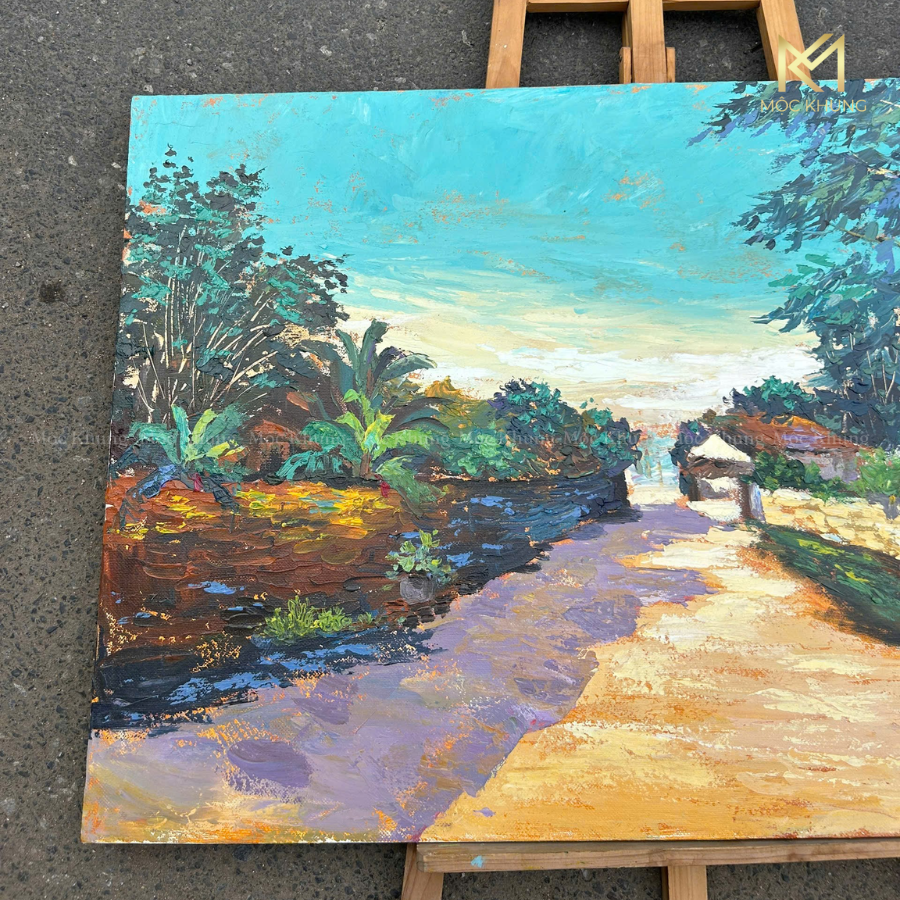 tranh sơn dầu con đường làng quê