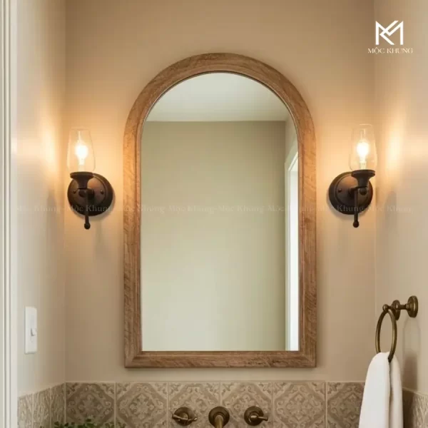 Gương Treo Tường Khung Gỗ Arched Mộc Mạc