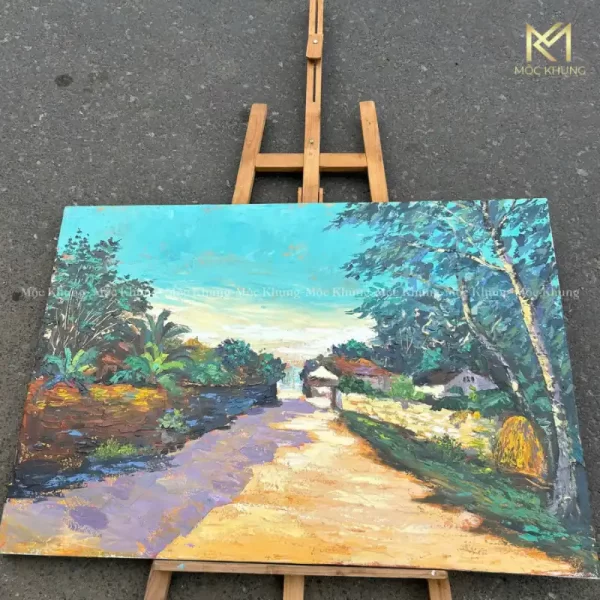 Con Đường Làng Quê - Tranh Sơn Dầu Vẽ Tay